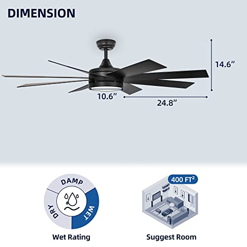 Yitahome Black 60 Inch Ceiling Fan With Light And Remote, Dc Fanlight For Indoor Outdoor, Modern Light Fan With Reversible 6 Speeds, 3 Color Temperatures, Memory Function, Quiet Motor #TOP5