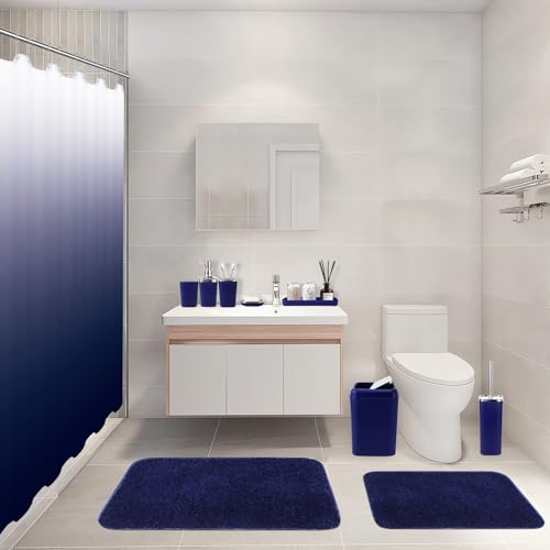 image for XLHOMO 24PC Navy Blue Bathroom Set with Shower Curtain and Rugs, Blue 