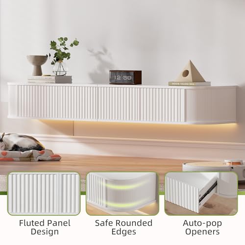 Meuble TV suspendu 140 cm LED RGB, blanc PURFINO