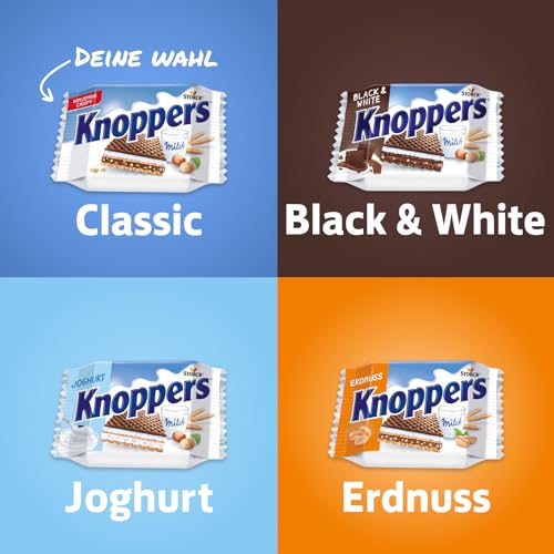 Knoppers – 8 x 25 g – Gefüllte Waffelschnitten mit Milch- und Nougatcreme, Haselnüssen und Kakao