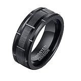 HIJONES De Base 8mm Pneu Sculpté Mariage Bague pour Homme en Tungstène Mat Brossé Noir Taille 66