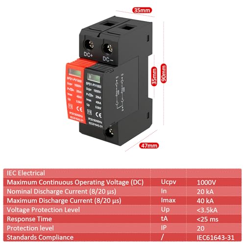 Überspannungsschutz, Überspannungsschutzgerät für PV, Überspannungsschutz Typ 2, PV1000, Maximaler Ableitstrom von 40 Ka-2Pcs
