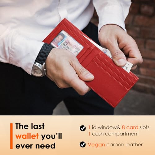 Image of RUNBOX Wallet for Men Slim Leather Bifold RFID Blocking Minimalist Front Pocket Design with Gift Box | Minimalist Front Pocket Design, Holds 8 Cards, RFID Protection, Gifts for Men on Birthdays, Father's Day, and Christmas