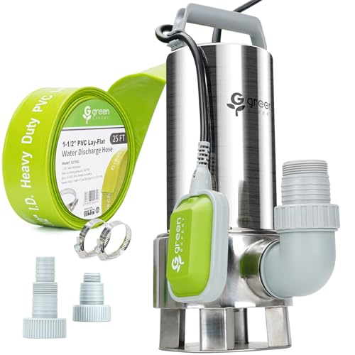Green Expert Water Drainage Kit – Includes a Powerful 1.5 HP Stainless Steel Sump Pump and 1.5