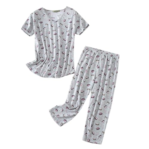 Conjunto de Pijama de algodón para Mujer Top de Manga Corta Pantalones Capri Ropa de Dormir Plus Camisones Baratos De Maternidad