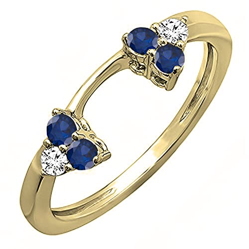Dazzlingrock Collection 10K Solid Gold Round Blue Sapphire & White Diamond Womens Wedding Ring Matching Guard Band
