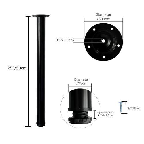 Jahof Adjustable Table Legs 50 cm, Metal Furniture Legs for Coffee Table diameter 50mm, Set of 4, (50cm, Black) - Image 2