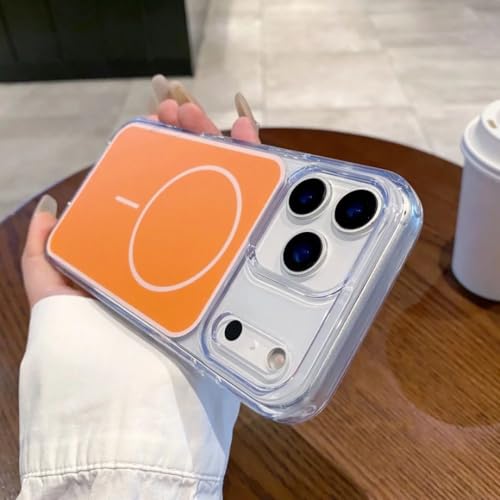 Coque iPhone 17 Pro Max orange magnétique dos électroplaqué et pare-chocs transparent