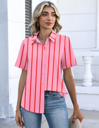 Image of Zeagoo Womens Summer Tops Long Sleeve Button Down Shirts Striped Blouses