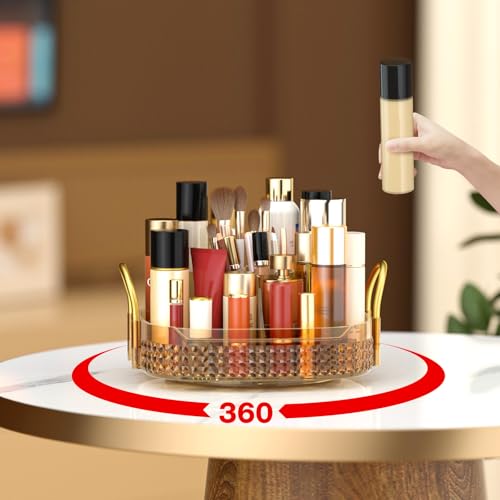 Awenia Rotating Makeup Organizer 360, Stackable Adjustable Large Capacity Cosmetic Storage Unit,Dresser Bathroom Kitchen Countertop Organizer with Metal Handle, Plus Size (Honorable Gold, 1 Tier) — view 6