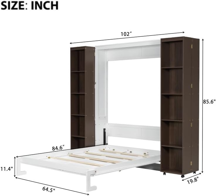 Diagram showing the dimensions of the Polibi Murphy Bed when fully open, including length, width, and height.