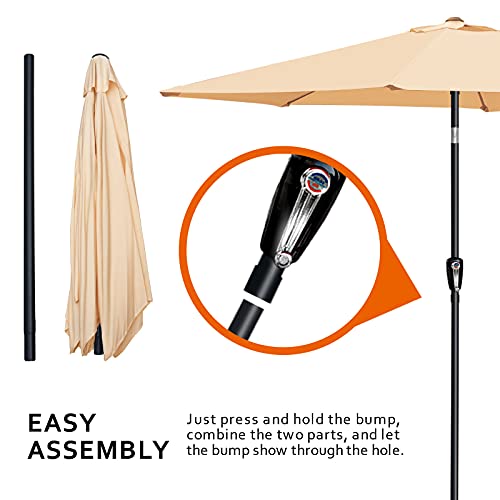 9 Ft Patio Umbrella Outdoor Market Table Umbrellas with Push Button Tilt and Crank,6 Ribs, for Garden, Backyard, Pool and Beach, Beige