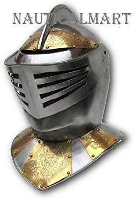 NauticalMart European Knight Helmet - Embossed - Metallic - One Size