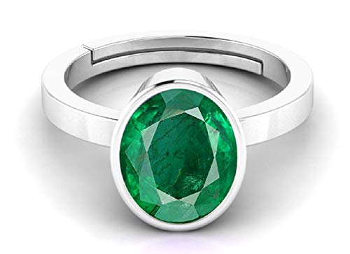 Image of LMDPRAJAPATIS 2.25 Ratti Oval Shape Created Emerald Delicate Adjustable Ring- 925 Sterling Silver - Hand Made Jewelry