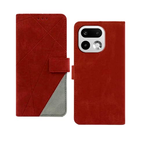 Image of amazon basics Realme 16 Pro Plus 5G Flip Cover | Card Pockets Wallet & Stand | Flip Cover for Realme 16 Pro Plus 5G (Red with Grey)