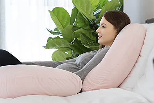 Image of INSEN Pregnancy Pillow for Sleeping | Full Body Maternity Support Pillow with Velvet Washable Cover | Supports Back, Belly, HIPS, Legs and More for Pregnant Women (Pink Velvet)