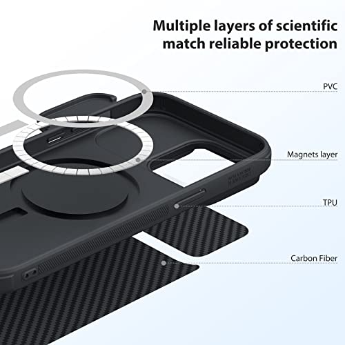 Image of Nillkin iPhone 14 Pro Case with Camera Cover, Carbon Fiber Magnetic Case Compatible with Magsafe [Biult-in Torsion Spring Slide Camera Protection] Slim Fit Protective Case 6.1 inch, Black