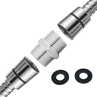ZOTTI Shower Hose Extension Bracket - 1/2" x 1/2" | Chrome Plated Brass l Standard Hose Extender & Makes Hoses Longer | Rust Proof | Universal Standard Fitting | Easy DIY & Includes Fittings