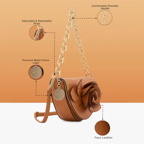 Image of Caprese Bloom Sling Small Apricot Bag for Women|Adjustable and Detachable Strap for Comfortable Wear|Versatile Handbag for Everyday Use, Travel, and Special Occasions
