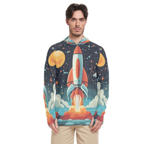 Rash Guard à Col Rond Fusée Rouge T-Shirt Homme Manches Longues UPF 50+