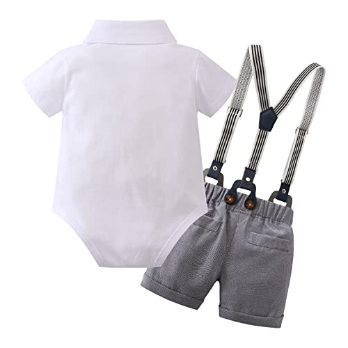 Yuemion Infant Baby Boy Clothes Gentleman Outfits Suits Summer Short Sleeve Bow Tie Bodysuit Shirts + Suspender Shorts(White,3-6M) #TOP6