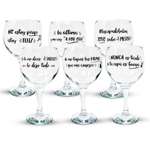 Pack. 6 Copas Balón Cocktail cristal 64.5 cl. frases divertidas nueva temporada