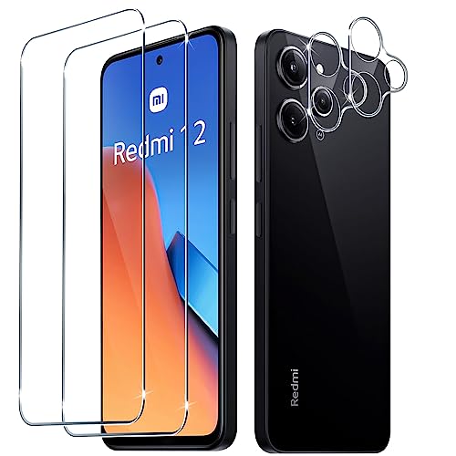 LiiLaa Schutzfolie für Xiaomi Redmi 12 4G/5G für Panzerglas, 2 Stück Gehärtete Glas Schutz Folie mit 2 Stück Kameraschutz, 9H displayschutz Ultra-klar Schutzglas