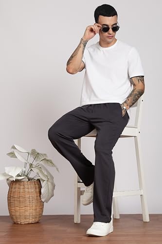 Image of Men's Slim Fit Trouser | Casual Bottoms with Elastic Waist & Drawstring | Soft Stretchable Fabric | Stylish Straight Fit Trousers for Office, Travel & Daily Use