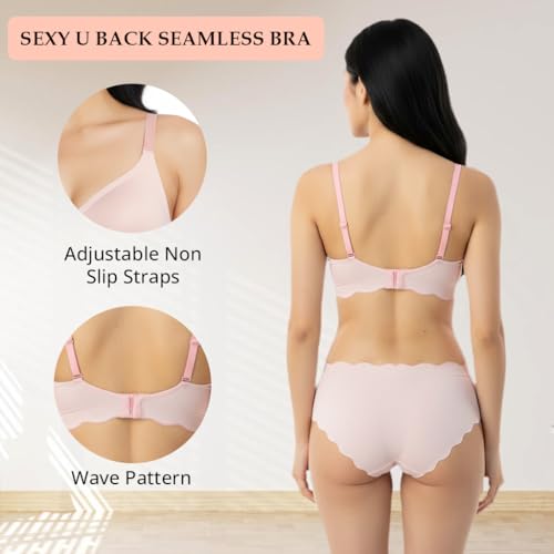 Image of Women Bra Panty Set Soft Natural Support Seamless Backless Summer Bra Panties Set | Adjustable Straps and Heart Design Lingerie Set | Women's Suit Push-Ups Sports Underwear Bra Set