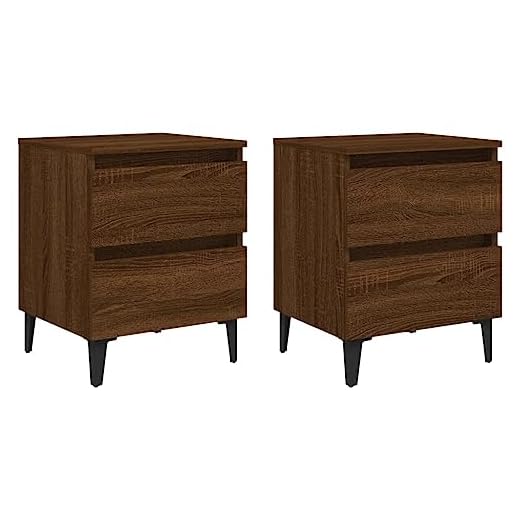 vidaXL 2X Mesitas de Noche Patas Aparador Auxiliar Armario Cama Dormitorio Habitación Organizador Almacenaje de Metal Roble Marrón 40x35x50 cm