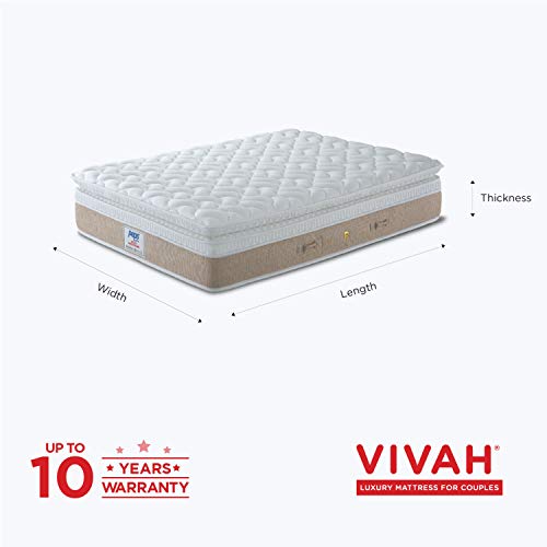 Image of peps Vivah Restonic 12 Inch Double Size Pocket Spring Mattress (80X48 Inches) with Body Sense Memory Foam Top | Cooling Fabric | Zero Disturbance | Hypoallergenic Euro Pillow Top | BIS Certified