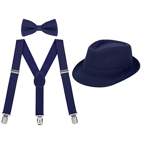 Hde Kids Adjustable Suspenders Boys Pre-Tied Bow Tie And Short Brim Fedora Hat #TOP30