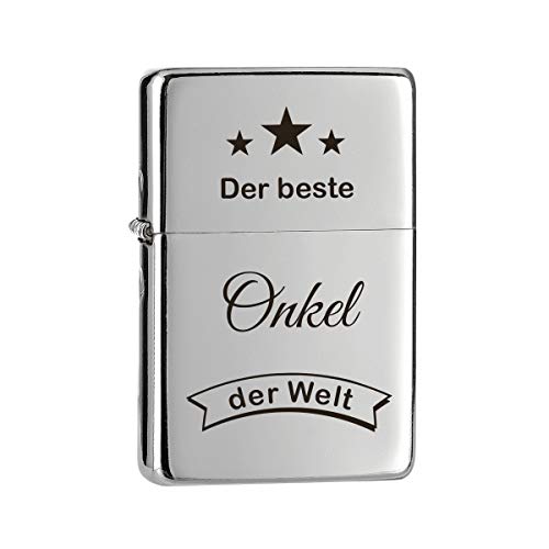 polar-effekt Mechero de gasolina con grabado de aspecto cromado «Der Beste Onkel der Welt». Mechero de gasolina con estuche de regalo