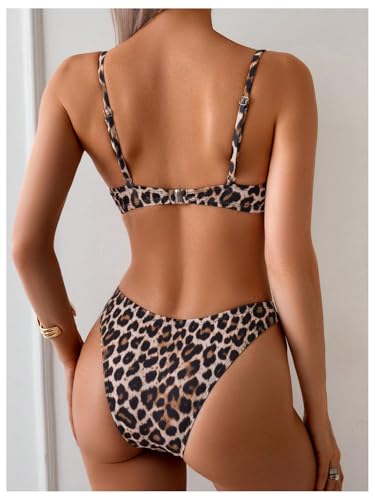 SOLY HUX Women's Leopard Print Bathing Suit Underwire Bikini Set Two Piece Swimsuit2
