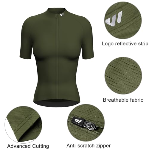 Lo.gas Radtrikot Damen Kurzarm,Fahrradtrikot Rennrad Trikot Atmungsaktiv Frauen Fahrrad Shirt Sommer Fahrradjacke Radfahren Top Mit 3 Taschen S Olivgrün