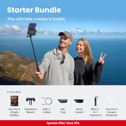 Image of Insta360 Ace Pro 2 Starter Bundle - 8K Waterproof Action Camera Co-Engineered with Leica, 1 /1.3 inch Sensor, Dual AI Chips, Superior Low-Light, 2.5 inch Flip Screen for Vlogging, Travel & Sports