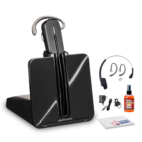 Poly Plantronics CS540 Wireless DECT Headset - Single Ear - Convertible - Noise Cancelling Microphone Bundle Including: Base, Headband, Ear Tips, Goby Labs Headphone Cleaner, Fiber Cloth
