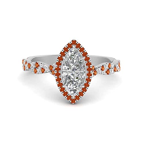 Image of Choose Your Gemstone Twisted Marquise Diamond CZ Halo Ring 925 Sterling Silver Marquise Shape Halo Engagement Rings Minimal Modern Design Birthday Gift Wedding Gift US Size 4 to 12