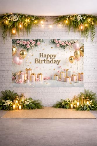 Image of Happy Birthday Theme Backdrop Banner 5x7 ft - Digital Print Cloth Background, Reusable Birthday Party Wall Decoration for Girls, Photo Booth & Stage Decor (BD 28)