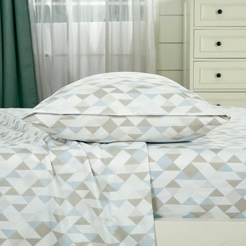 Chezmoi Collection 4-Piece Lodge Geometric Sheet Set Queen - Multicolor Triangle Geometric Shapes Printed Brushed Microfiber Lightweight Breathable Deep Pocket Bed Sheets