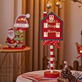 Tsffae Grappige Houten Kerst Tuin Teken Led Verlichte Kerst Decoratie Kerstman Stop Hier Teken Lichten Board Outdoor Gazon Xmas Decoraties
