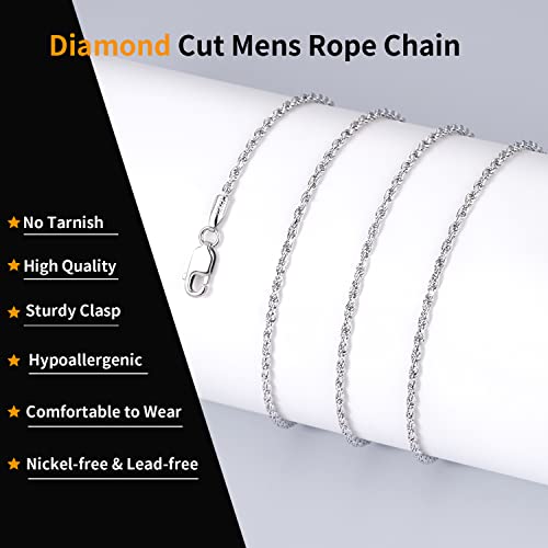 Jewlpire Diamond Cut 925 Sterling Silver Chain Rope Chain Italian Silver Necklace Chain For Women Men Super Shiny Durable 1.35Mm Size 18 Inch #TOP3