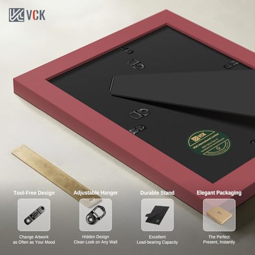 Image of VCK 5x7 Picture Frame 2 Pack, Red Wood, 4x6 Mat, Glass, for Photo Print