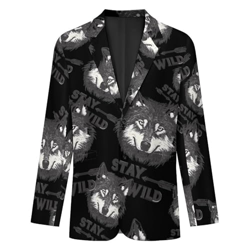 Stay Wild Wolf Adventure Mens Blazer Casual Two Button Lapel Suits Jacket Lightweight Business Coats4
