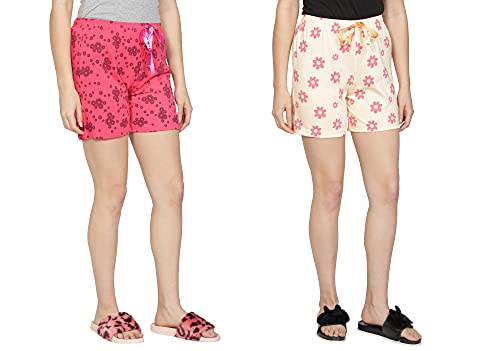 Image of Club A9 Womens 100% Organic Cotton Printed Regular Shorts - Pack of 2 (Multicolor)