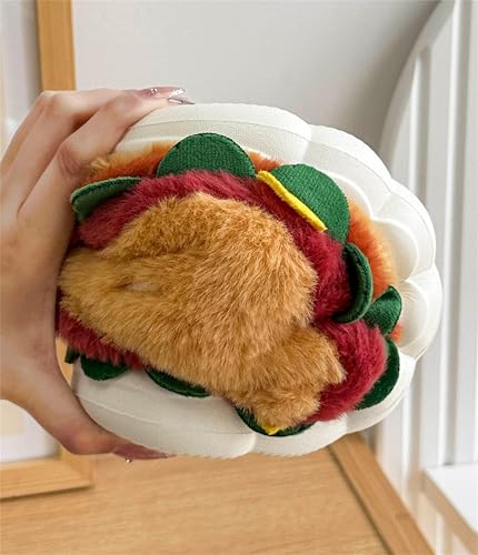 Unisex Adults Home & Kitchen Casual Playful Cotton, EVA Plush Slippers, Brown, Size: Unisex, Non-Slip EVA Sole, Memory Foam Insole, Washable, Hamburger Design3