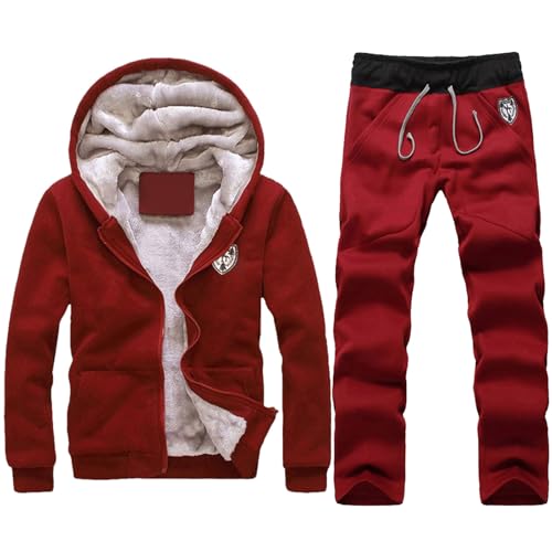 セットアップ ルームウェア メンズ 上下セット 長袖 裏起毛 大きいサイズ スウェット 防寒 暖かい 運動着 ルームウェア アウトドア 裏ボア付き 肌に優しい ジャージ カジュアル ゆったり フード付き 秋冬服(L,ワインレッド)
