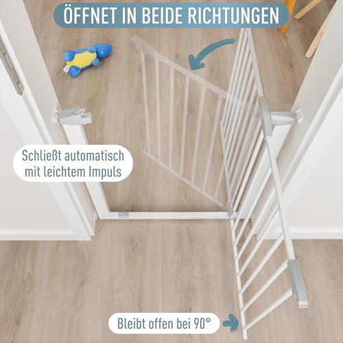 ib style Türschutzgitter Yael für Babys 73,5-81,5 cm - Ohne Bohren, Treppenschutzgitter zum Klemmen, Stabiles Schutzgitter, Hundeabsperrgitter, Sicherheitsgitter für Kinder, Metall, Weiß