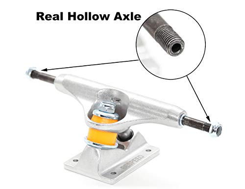 BESPEED Skateboard Trucks 5.25\" Raw Set of 2 Fits 8.0\"-8.5\" Decks Pair Aluminum Alloy Polished Hollow Light Weight Standard (Silver-Orange, 5.25\") - Thumbnail 3