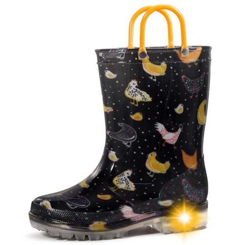 WILLPORT Toddler Rain Boots,Waterproof Light Up Kids Rain Boots with Easy-on Handles for Boys and Girls